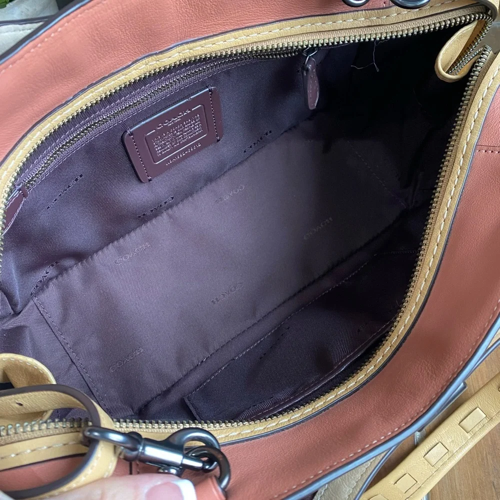 Coach Two-Tone Leather Tote in Cream and Pink with Tan Trim